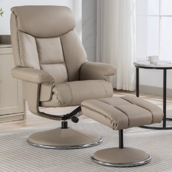 Brixton Faux Leather Recliner Chair With Stool In Pebble