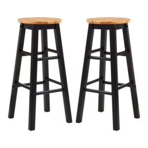 Cadell Black Tropical Hevea Wood Bar Stools In Pair