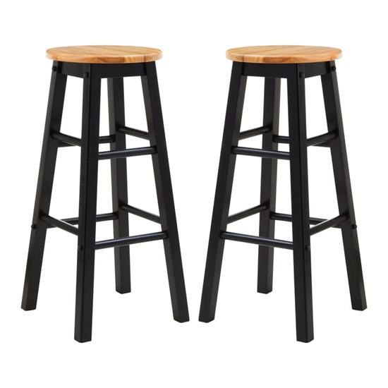 Cadell Black Tropical Hevea Wood Bar Stools In Pair