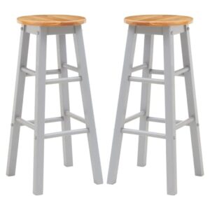 Cadell Grey Tropical Hevea Wood Bar Stools In Pair