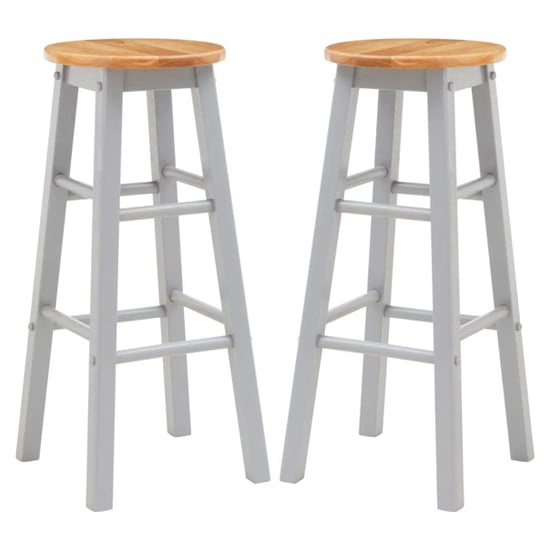 Cadell Grey Tropical Hevea Wood Bar Stools In Pair