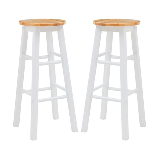 Cadell White Tropical Hevea Wood Bar Stools In Pair