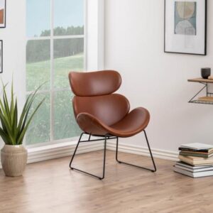 Carazo PU Leather Lounge Chair With Black Legs In Brown