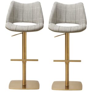 Cardwell Olive Leather Fabric Bar Stools With Gold Base In Pair