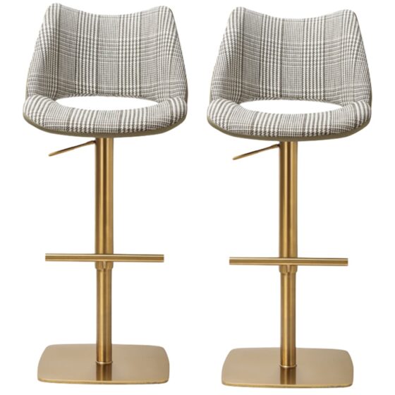 Cardwell Olive Leather Fabric Bar Stools With Gold Base In Pair