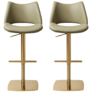 Cardwell Olive PU Leather Bar Stools With Gold Base In Pair