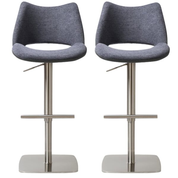 Cardwell Slate Grey Leather Fabric Bar Stools With Steel Base In Pair