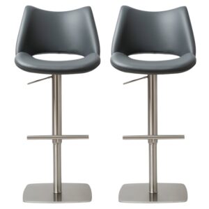 Cardwell Slate Grey PU Leather Bar Stools with Steel Base In Pair