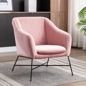Carteret Fabric Accent Chair With Black Metal Legs In Powder Pink