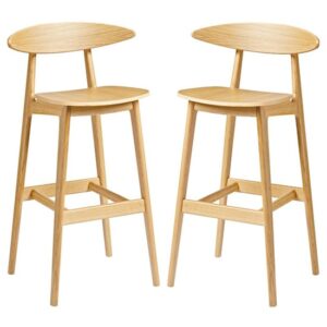 Clynnog Natural Oak Wooden Bar Stools In Pair