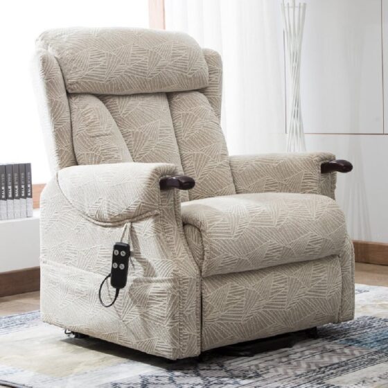 Dallas Fabric Electric Recliner Chair In Cream