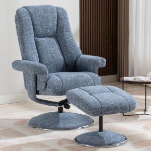 Dollis Fabric Recliner Chair With Stool In Ocean