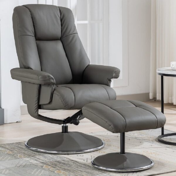 Dollis Leather Recliner Chair With Stool In Cinder