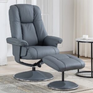 Dollis Leather Recliner Chair With Stool In Petrol Blue