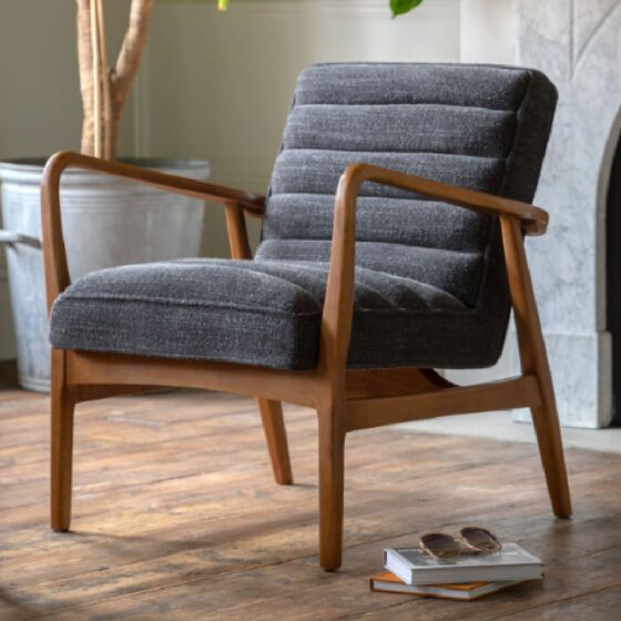 Dotson Fabric Armchair With Wooden Frame In Charcoal