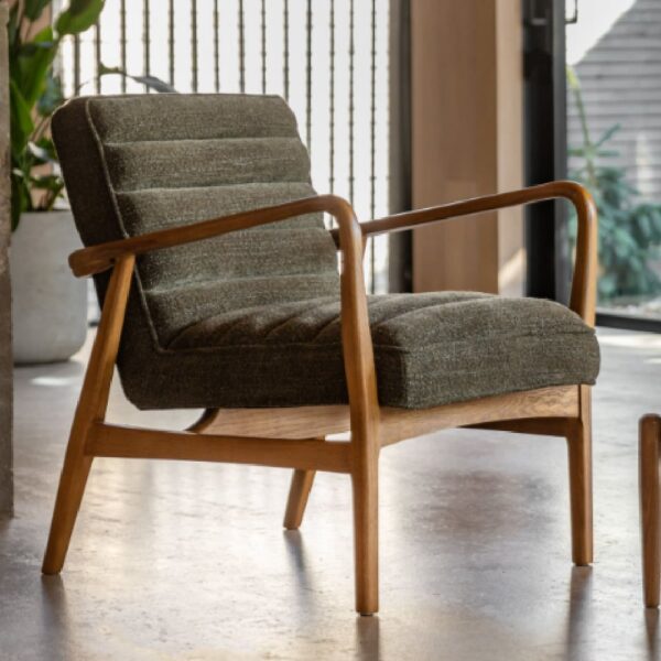 Dotson Fabric Armchair With Wooden Frame In Green