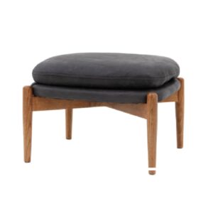 Dotson Leather Footstool With Wooden Frame In Antique Ebony