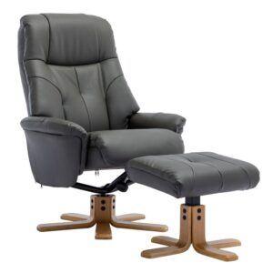 Dox Leather Recliner Chair With Stool In Cinder