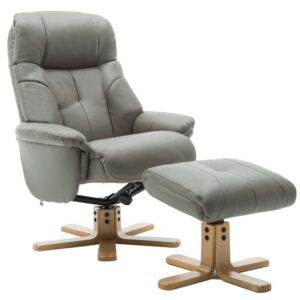 Dox Leather Recliner Chair With Stool In Grey