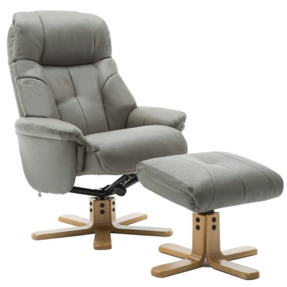 Dox Leather Recliner Chair With Stool In Grey