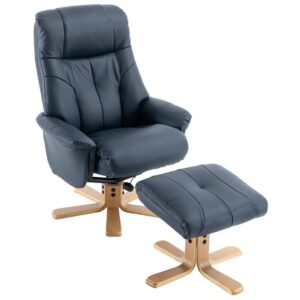 Dox Leather Recliner Chair With Stool In Navy