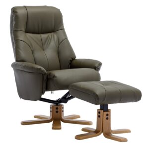 Dox Leather Recliner Chair With Stool In Olive Green