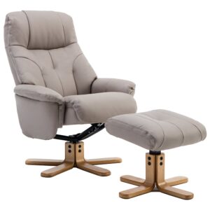 Dox Leather Recliner Chair With Stool In Pebble