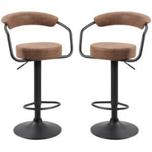 Hanna Brown Leather Bar Stools In Pair