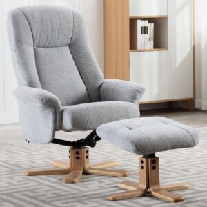 Hatton Fabric Recliner Chair With Stool In Lille Cloud