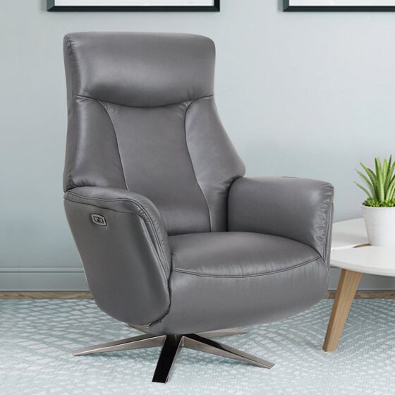Hendon Leather Electric Recliner Chair In Iron