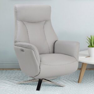 Hendon Leather Electric Recliner Chair In Platinum And Chrome