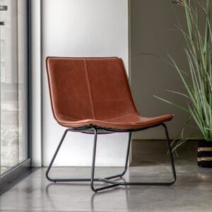 Holland Leather Lounge Chair With Metal Frame In Brown