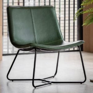 Holland Leather Lounge Chair With Metal Frame In Green