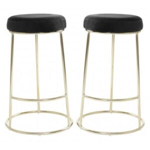 Intercrus Black Velvet Bar Stools With Gold Frame In A Pair