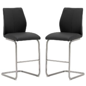 Ithaca Black Faux Leather Bar Stools With Chrome Base In Pair