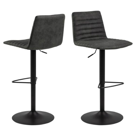 Kaprun Anthracite Fabric Bar Stools With Steel Base In Pair