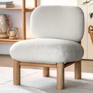Kaunas Fabric Lounge Chair With Wooden Frame In Vanilla