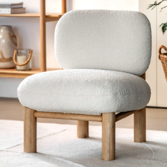 Kaunas Fabric Lounge Chair With Wooden Frame In Vanilla