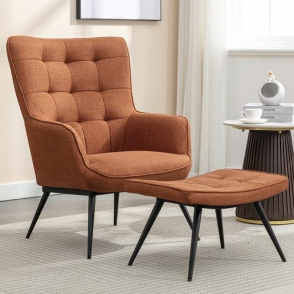 Keene Fabric Accent Chair With Stool In Copper