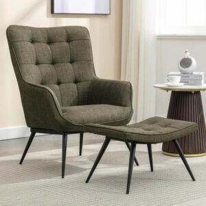 Keene Fabric Accent Chair With Stool In Moss Green