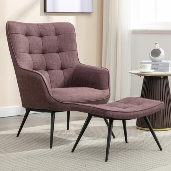 Keene Fabric Accent Chair With Stool In Mulberry