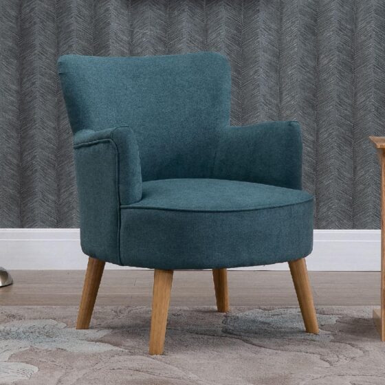 Krabi Fabric Armchair With Oak Legs In Teal