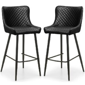 Lakia Black Faux Leather Bar Stools In Pair
