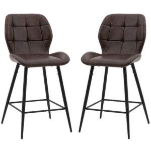 Macerata Brown Faux Leather Bar Stools With Black Legs In Pair