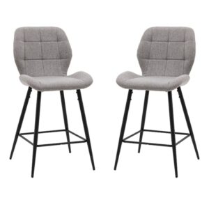 Macerata Light Grey Fabric Bar Stools With Black Legs In Pair