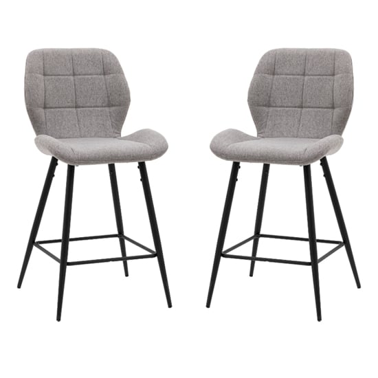 Macerata Light Grey Fabric Bar Stools With Black Legs In Pair