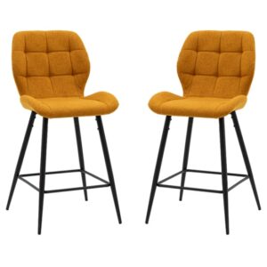 Macerata Saffron Fabric Bar Stools With Black Legs In Pair