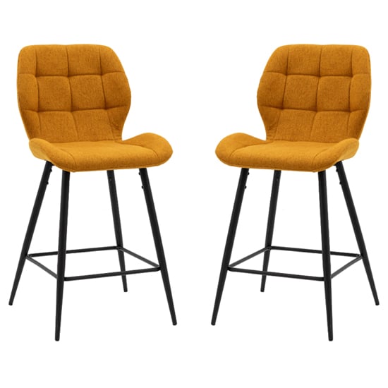 Macerata Saffron Fabric Bar Stools With Black Legs In Pair