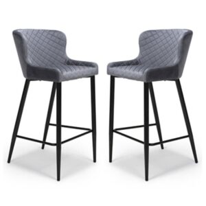 Margate Grey Fabric Bar Stools With Metal Legs In Pair