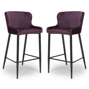 Margate Mulberry Fabric Bar Stools With Metal Legs In Pair